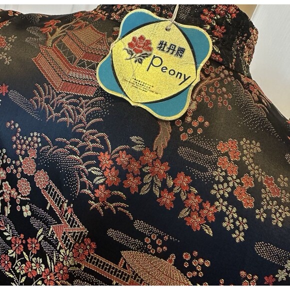 Vintage Peony Shanghai Brocade Dress Robe Size 38 Qipao, Cheongsam Dress - Picture 9 of 16